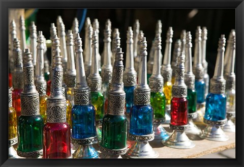 Framed Perfume Bottles, The Souqs of Marrakech, Marrakech, Morocco Print