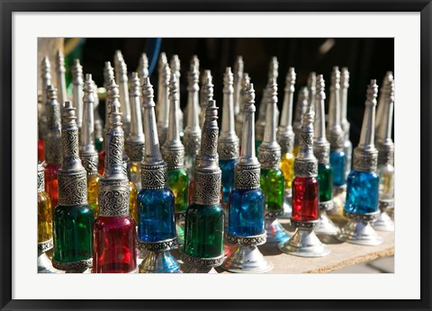 Framed Perfume Bottles, The Souqs of Marrakech, Marrakech, Morocco Print