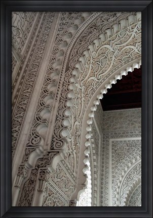 Framed Wall tiles and carvings on Islamic law courts, Morocco Print