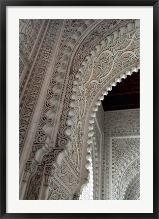 Framed Wall tiles and carvings on Islamic law courts, Morocco Print