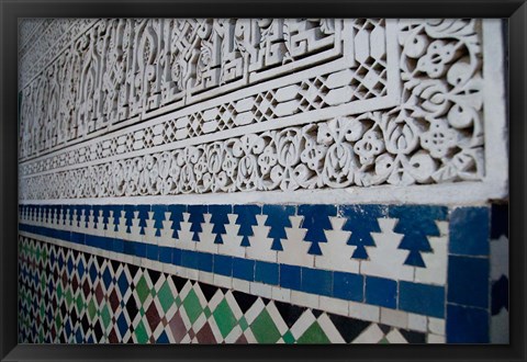 Framed Close up of design on Islamic law courts, Morocco Print