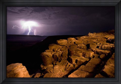 Framed Namibia, Fish River Canyon NP, Storm, Lightning strikes Print