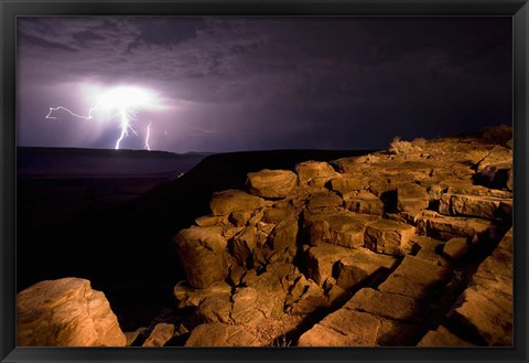 Framed Namibia, Fish River Canyon NP, Storm, Lightning strikes Print