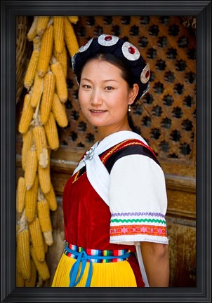 Framed Naxi Minority Woman in Traditional Ethnic Costume, China Print