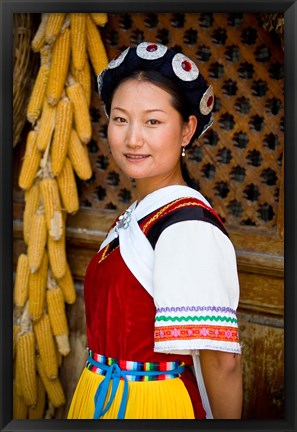 Framed Naxi Minority Woman in Traditional Ethnic Costume, China Print