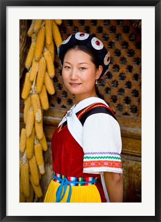 Framed Naxi Minority Woman in Traditional Ethnic Costume, China Print