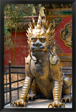 Framed Qing-era guardian lion, Forbidden City, Beijing, China Print