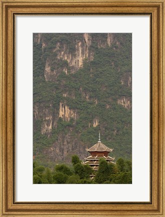 Framed Pagoda and giant karst peak behind, Yangshuo Bridge, China Print