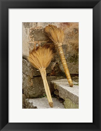 Framed Pair of brooms on steps, Hong Cun Village, Yi County, China Print