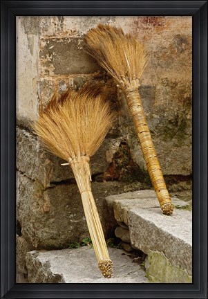 Framed Pair of brooms on steps, Hong Cun Village, Yi County, China Print