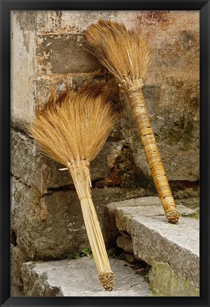 Framed Pair of brooms on steps, Hong Cun Village, Yi County, China Print