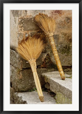 Framed Pair of brooms on steps, Hong Cun Village, Yi County, China Print