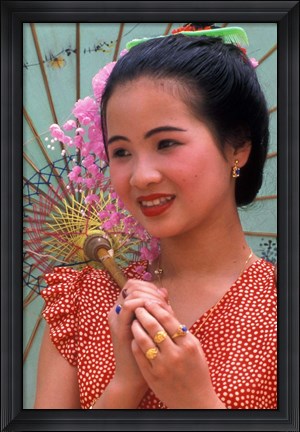 Framed Portrait of Water Dai Girl With Umbrella, China Print