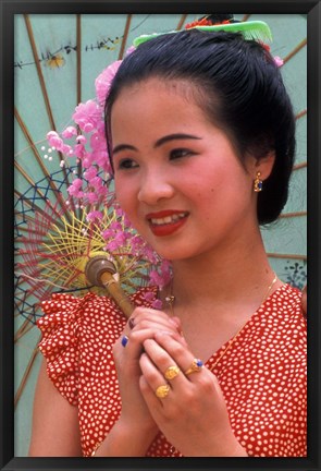 Framed Portrait of Water Dai Girl With Umbrella, China Print