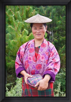 Framed Portrait of a farmer wearing bamboo hat, Bumthang, Bhutan Print