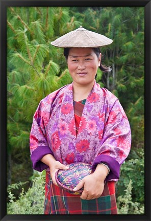 Framed Portrait of a farmer wearing bamboo hat, Bumthang, Bhutan Print