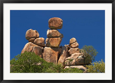 Framed Mother and Child rock formation, Matobo NP, Zimbabwe, Africa Print