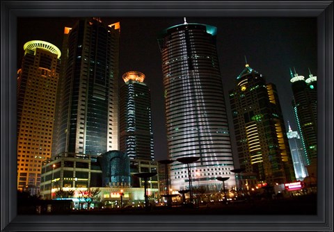 Framed Night View of Highrises, Shanghai, China Print