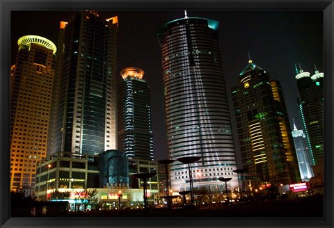 Framed Night View of Highrises, Shanghai, China Print