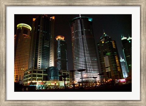 Framed Night View of Highrises, Shanghai, China Print