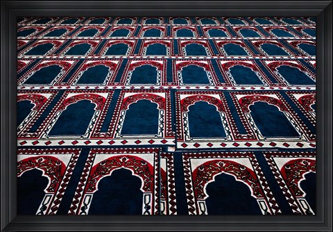 Framed Pattern of prayer rugs, Islamic mosque, Cairo, Egypt Print