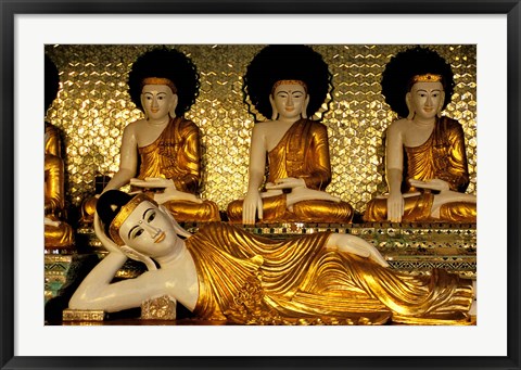 Framed Reclining Buddha, Shwedagon Pagoda, Yangon, Myanmar Print