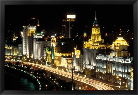 Framed Night View of Shanghai, China Print