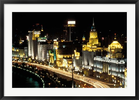 Framed Night View of Shanghai, China Print