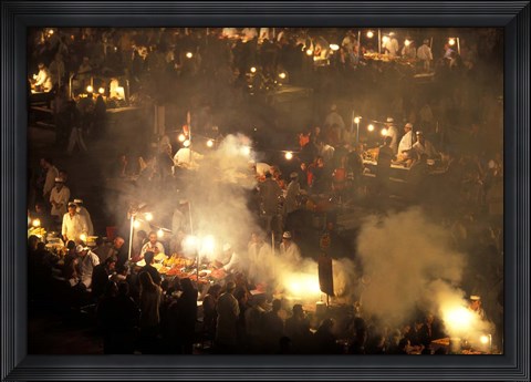 Framed Open Air Food Stands, Djema El Fna Square, Marrakech, Morocco Print