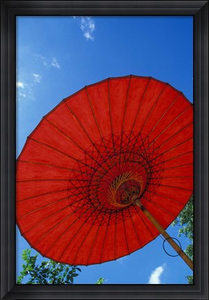 Framed Red Umbrella With Blue Sky, Myanmar Print
