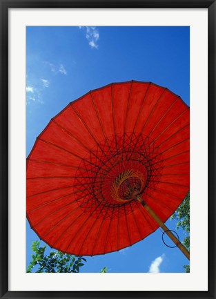 Framed Red Umbrella With Blue Sky, Myanmar Print