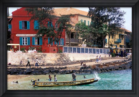 Framed Motorboat Launching from a Dakar Beach, Senegal Print
