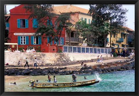 Framed Motorboat Launching from a Dakar Beach, Senegal Print