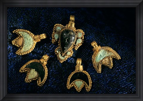 Framed Necklace Adornments, Gold Artifacts From Tillya Tepe Find, Six Tombs of Bactrian Nomads Print