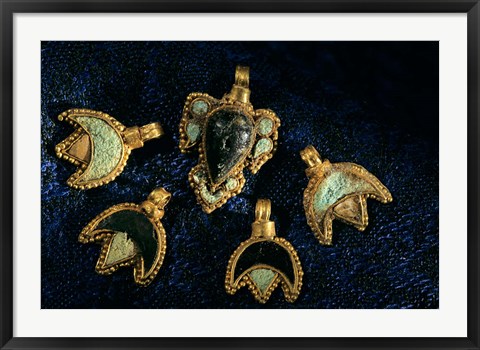 Framed Necklace Adornments, Gold Artifacts From Tillya Tepe Find, Six Tombs of Bactrian Nomads Print