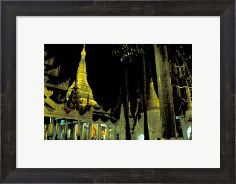 Framed Night View of Illuminated Shwedagon, Myanmar Print