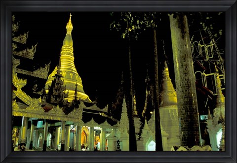 Framed Night View of Illuminated Shwedagon, Myanmar Print