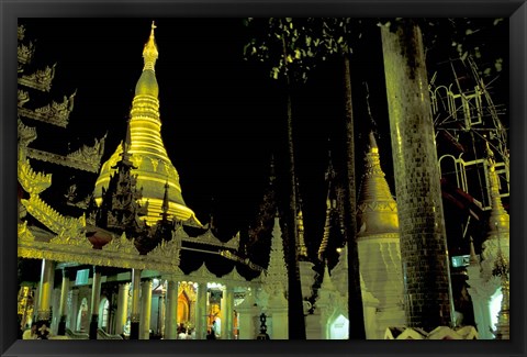 Framed Night View of Illuminated Shwedagon, Myanmar Print