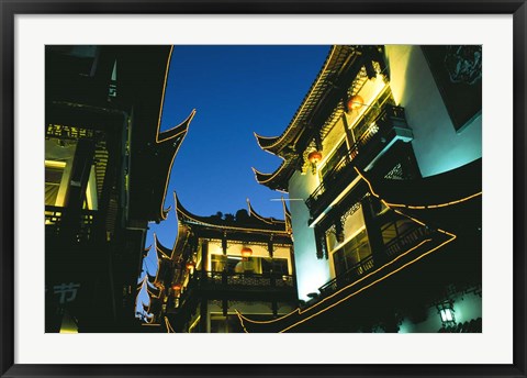 Framed Night View of Traditional Architecture at Yuyuan Bazaar, Shanghai, China Print