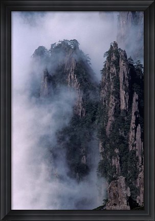 Framed Mt Huangshan in Mist, China Print