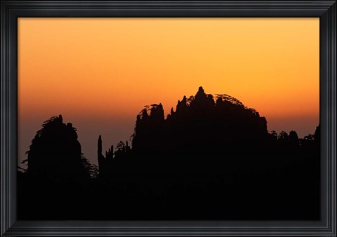 Framed Mt Huangshan (Yellow Mountain) at Sunset, China Print