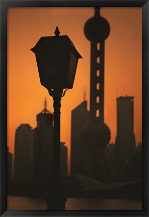 Framed Oriental Pearl TV Tower and High Rises at Sunrise, Shanghai, China Print