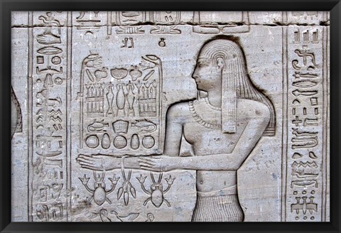 Framed Queen Cleopatra and Stone Carved Hieroglyphics, Egypt Print