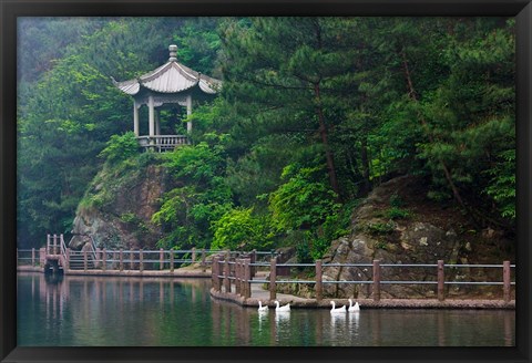 Framed Pavilion with lake in the mountain, Tiantai Mountain, Zhejiang Province, China Print