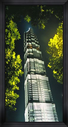 Framed Jinmao Building at night, Shanghai, China Print
