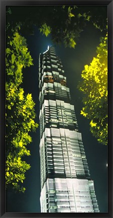 Framed Jinmao Building at night, Shanghai, China Print