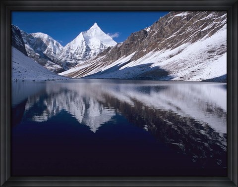 Framed Mount Jichu Drake in Sophu lake, Jigme Dorji NP, Bhutan Print