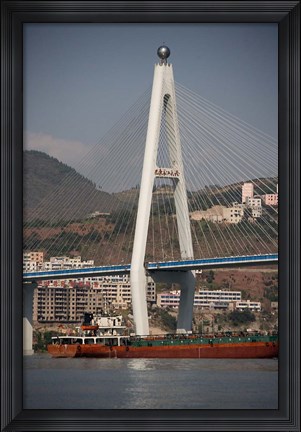 Framed River port, Badong, Suspension Bridge over Yangzi Print