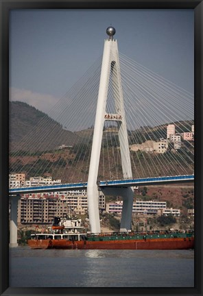 Framed River port, Badong, Suspension Bridge over Yangzi Print