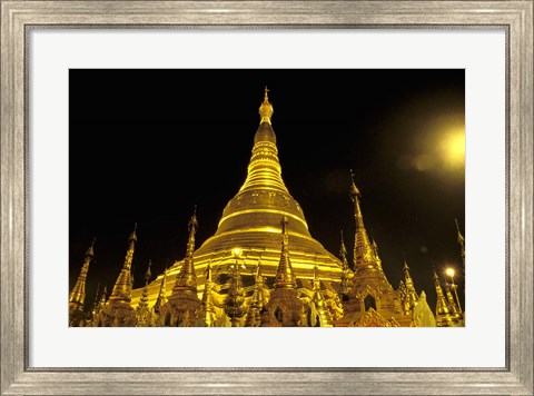 Framed Shwedagon Pagoda at Night, Yangon, Myanmar Print